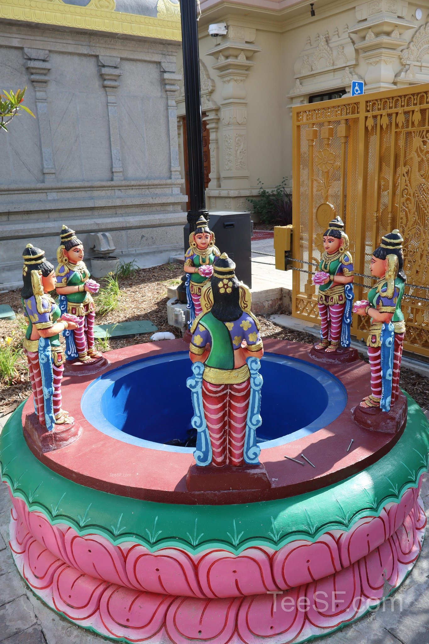 A colorful lotus fountain detail inside Shiva Murugan Temple.